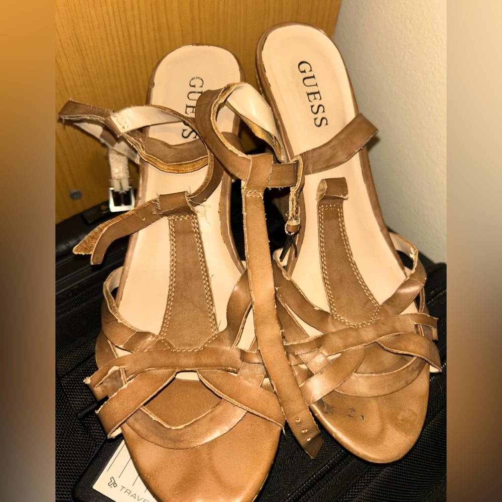 Leather sandals, cork anabel style heel / Guess